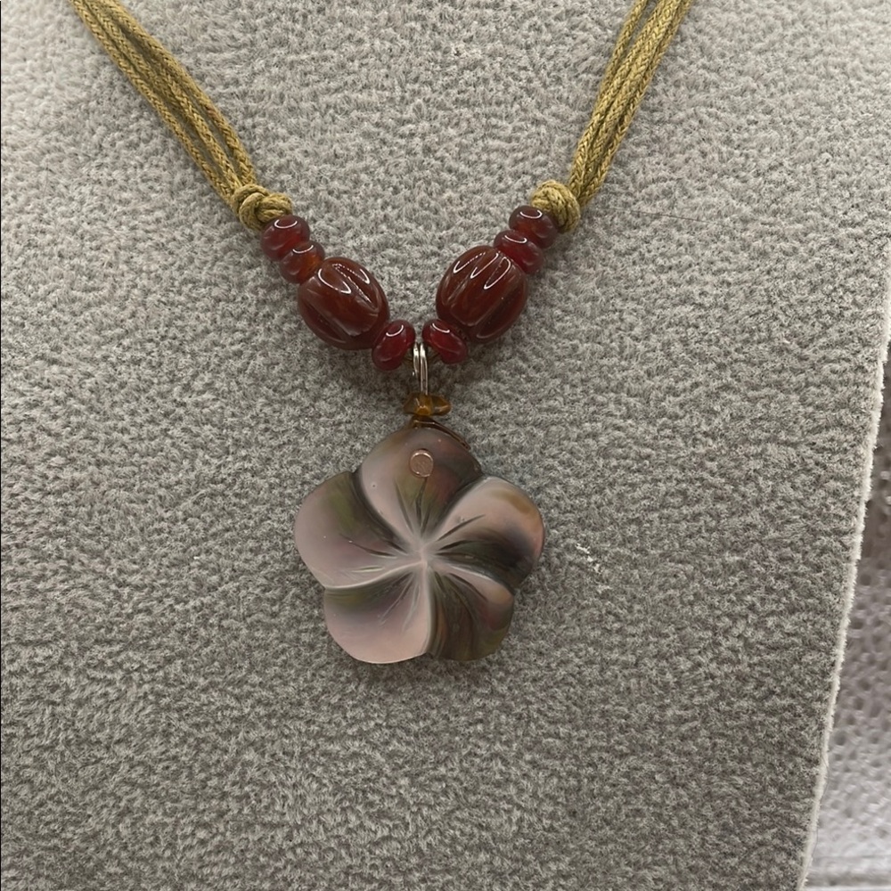 Burnt umber and Green Floral Pendant Necklace